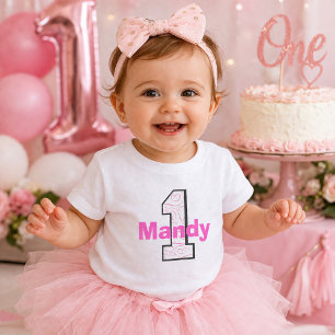 Benutzerdefinierter Name 1. Geburtstag Mädchen Baby T-shirt