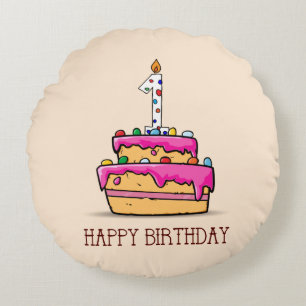 Benutzerdefinierter Name, 1. Geburtstag, Süßer Ros Rundes Kissen