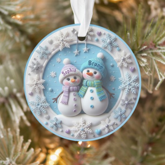 Benutzerdefinierter Name 2D Schneemann-Paar-Schmuc Ornament (Baum)