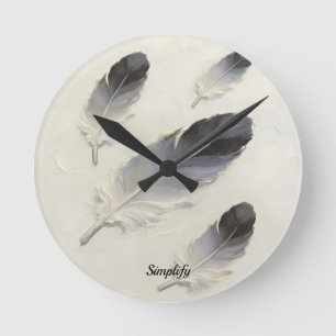 Benutzerdefinierter Name 3D Schwarz Grau Öl Feder  Runde Wanduhr