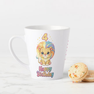 Benutzerdefinierter Name 4. Geburtstag Süßer Löwe  Milchtasse