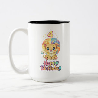 Benutzerdefinierter Name 4. Geburtstag Süßer Löwe  Zweifarbige Tasse