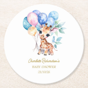 Benutzerdefinierter Name Baby-Giraffe-Baby-Shower Runder Pappuntersetzer