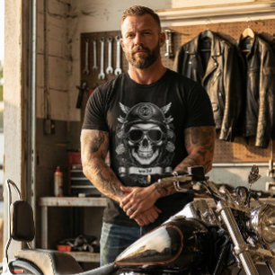Benutzerdefinierter Name Biker-Totenkopf Retro-Mot T-Shirt