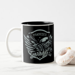 Benutzerdefinierter NAME Biker-Totenkopf-Schwingen Zweifarbige Tasse