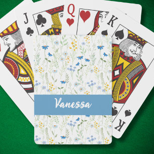 Benutzerdefinierter Name Blaue Aquarell-Wildblumen Spielkarten