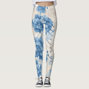 Benutzerdefinierter Name Blaue Hortensie Botanisch Leggings