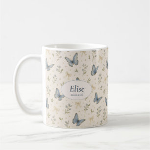 Benutzerdefinierter Name Blauer Schmetterling Schl Kaffeetasse