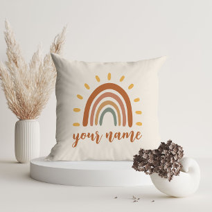 Benutzerdefinierter Name Boho Erdtöne Regenbogen S Kissen