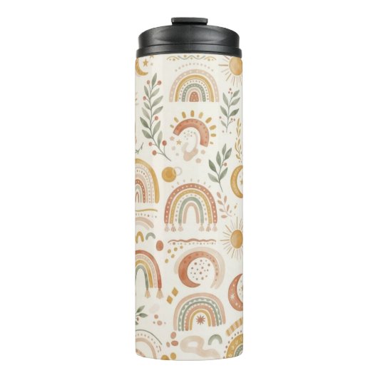 Benutzerdefinierter Name Boho Regenbogen & Botanis Thermosbecher (Vorderseite)