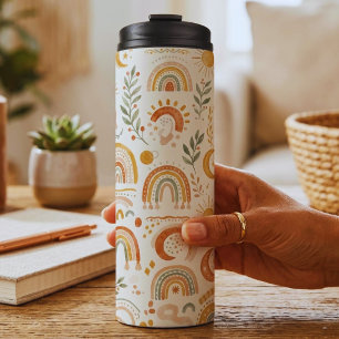 Benutzerdefinierter Name Boho Regenbogen & Botanis Thermosbecher