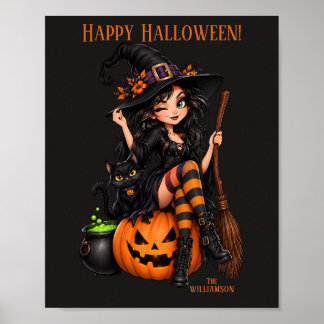 Benutzerdefinierter Name Böse Hexe Halloween Poster