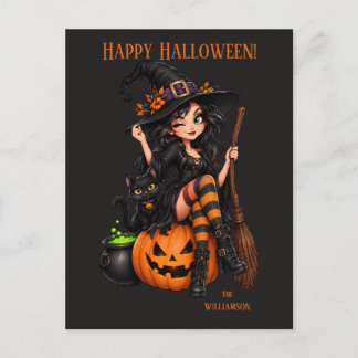 Benutzerdefinierter Name Böse Hexe Halloween Postkarte
