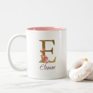 Benutzerdefinierter Name Buchstabe E Goldfolie Blu Zweifarbige Tasse