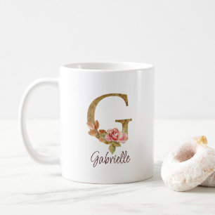 Benutzerdefinierter Name Buchstabe G Goldfolie Ros Kaffeetasse
