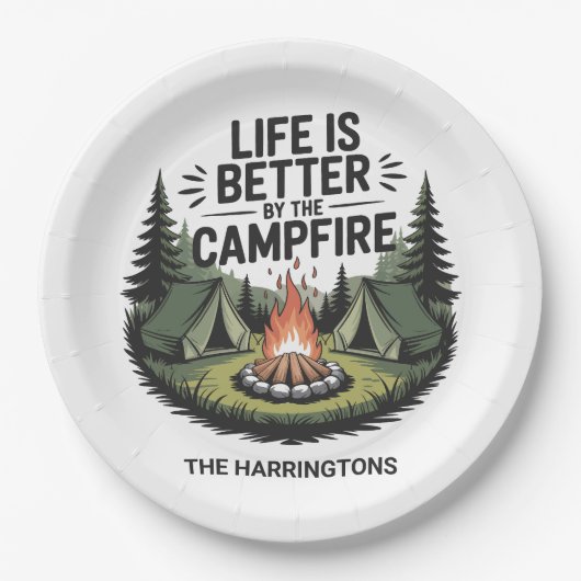 Benutzerdefinierter Name Camping Pappteller (Vorderseite)