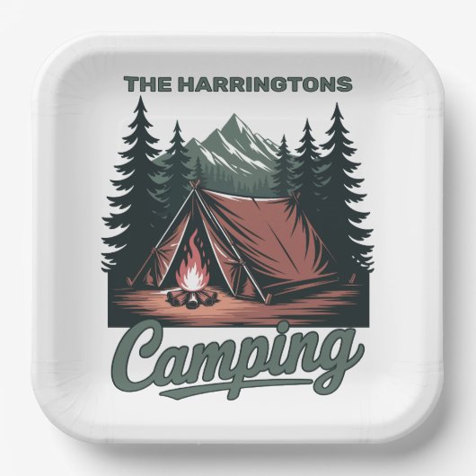 Benutzerdefinierter Name Camping Pappteller (Vorderseite)