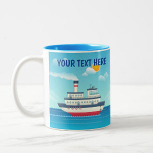 Benutzerdefinierter Name Cartoon-Dampfschiff Zwei- Zweifarbige Tasse