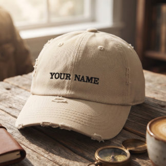 Benutzerdefinierter Name Cool Distressed Beige Bestickte Baseballkappe
