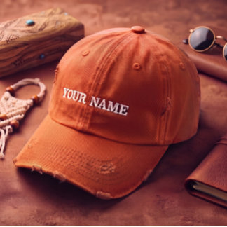 Benutzerdefinierter Name Cool Distressed Orange Bestickte Baseballkappe