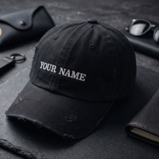 Benutzerdefinierter Name Cool Distressed Schwarz Bestickte Baseballkappe