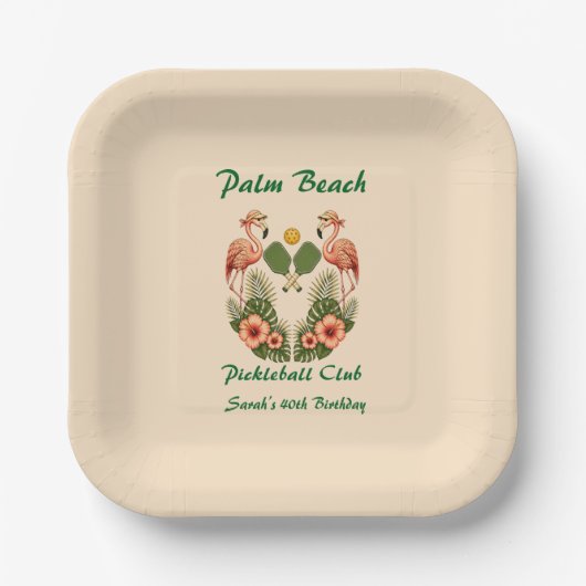 Benutzerdefinierter Name Cream Palm Beach Pickleba Pappteller (Vorderseite)