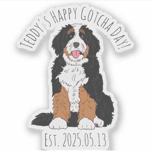 Benutzerdefinierter Name & Datum Bernedoodle Fröhl Aufkleber (Vorderseite)
