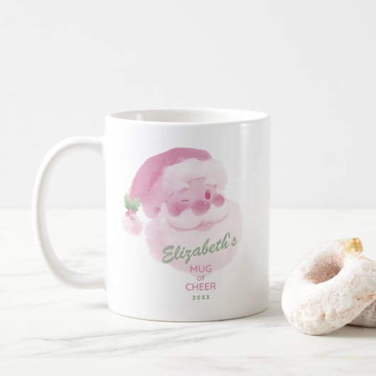 Benutzerdefinierter Name Datum Pink & Green Holida Kaffeetasse (Mit Donut)