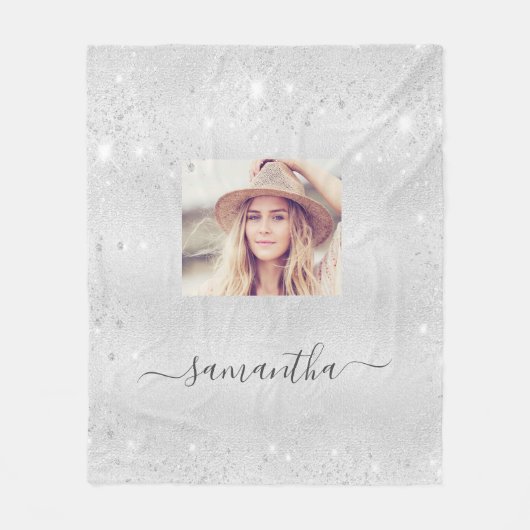 Benutzerdefinierter Name des Silver Glitzer-Fotos Fleecedecke (Vorderseite)