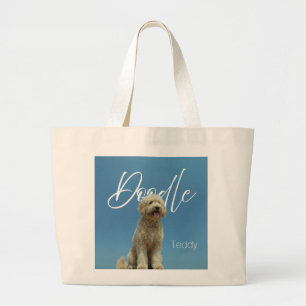 Benutzerdefinierter Name Doodle-Hund Blaue Himmel Jumbo Stoffbeutel