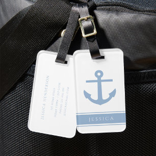 Benutzerdefinierter Name Dusty Blue Nautical Gepäckanhänger