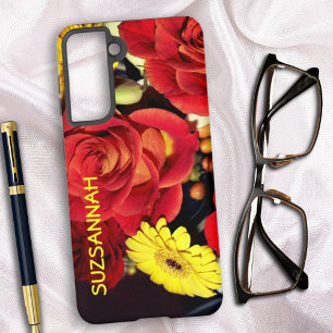 Benutzerdefinierter Name Farbiger Rosenblumenstrau Samsung Galaxy Hülle