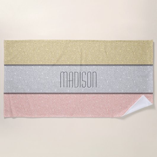 Benutzerdefinierter Name Faux Glitter Bling Strandtuch (Vorderseite)