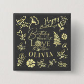 Benutzerdefinierter Name Florale Typografie Geburt Button (Vorderseite)