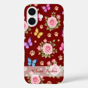 Benutzerdefinierter Name Florales Pfotenabdruck-Ha iPhone 16 Hülle