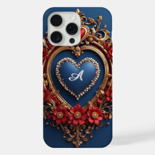 Benutzerdefinierter Name Gold Herz Rahmen mit Perl iPhone 15 Pro Max Hülle