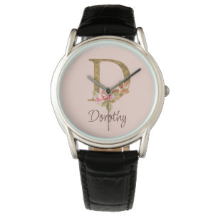 Benutzerdefinierter Name Goldfolie Blush Rosa Rose Armbanduhr