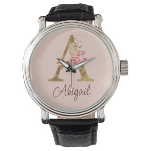 Benutzerdefinierter Name Goldfolie Blush Rosa Rose Armbanduhr