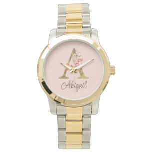 Benutzerdefinierter Name Goldfolie Blush Rosa Rose Armbanduhr