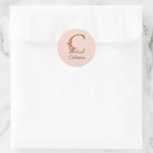 Benutzerdefinierter Name Goldfolie Blush Rosa Rose Runder Aufkleber