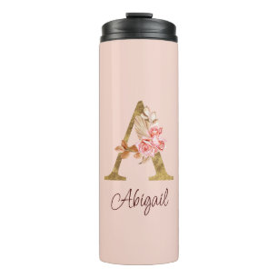 Benutzerdefinierter Name Goldfolie Blush Rosa Rose Thermosbecher