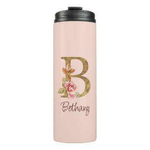 Benutzerdefinierter Name Goldfolie Rosen Blassrosa Thermosbecher