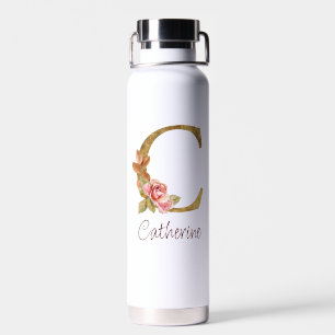 Benutzerdefinierter Name Goldfolie Rosenblatt Rosa Trinkflasche
