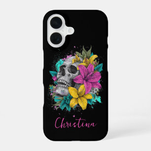 Benutzerdefinierter Name Gothic Farbiger Floral Sk iPhone 16 Hülle