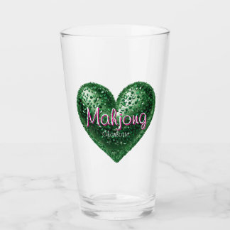 Benutzerdefinierter Name Grün Rosa Glitter Herz Ma Glas