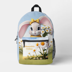 Benutzerdefinierter Name Hase mit weißen Gänseblüm Bedruckter Rucksack