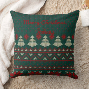 Benutzerdefinierter Name hässliches Weihnachtspull Kissen