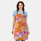 Benutzerdefinierter Name Hellorange Rosa Floral Kü Schürze (Getragen)
