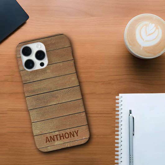 Benutzerdefinierter Name Holzplanke Rustikal Perso iPhone Hülle