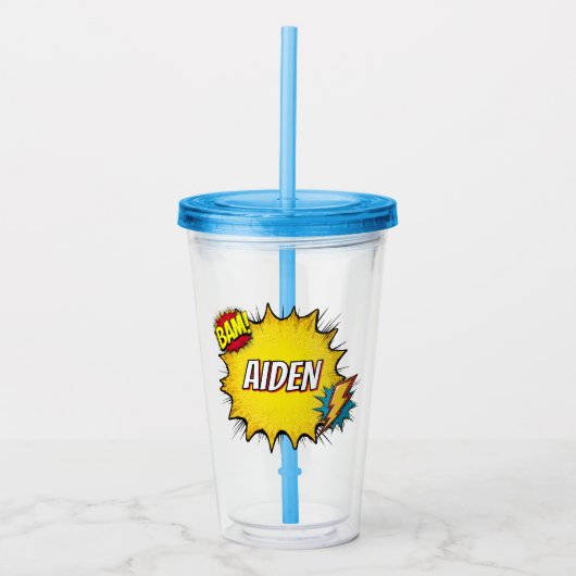 Benutzerdefinierter Name Jungen Superheld Acryltrinkbecher (Vorderseite)